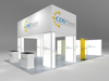 Enjoy Massive Savings on an Open Box, Never Used 20' x 40' Custom Island Booth with Non-Hanging Blimp Sign, Lightbox Meeting Room and Merchandiser Displays!