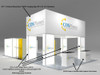 Enjoy Massive Savings on an Open Box, Never Used 20' x 40' Custom Island Booth with Non-Hanging Blimp Sign, Lightbox Meeting Room and Merchandiser Displays!