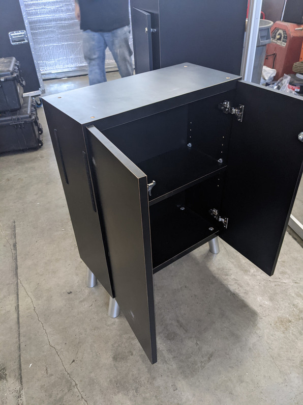 Recently Sold Used Booth! - 10 foot Linear Booth - Tension Fabric Style, 2 stands/cabinets, 1 Pedestal - In 4 Airline Cases