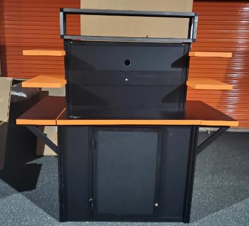 Recently Sold Used Booth! - (2x) Custom 6-Shelf Counter Kiosk With Storage Shelves - Led-Lights - Set Up For Display Monitors