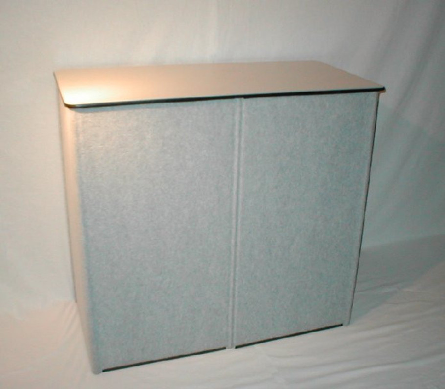 Recently Sold Used Booth! - Skyline brand Grey Fabric TRADESHOW PODIUM w/ shipping case