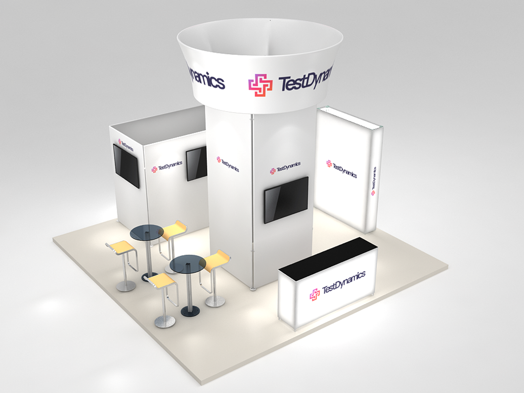 Stand Out From Every Angle: Discover the Amazing 20×20 Modular Island Booth with Rotating Blimp Centerpiece