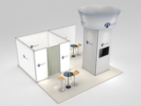 Featured Deal - 20 X 20 Modular Island Booth with lightbox meeting room and Rotating Blimp Centerpiece!