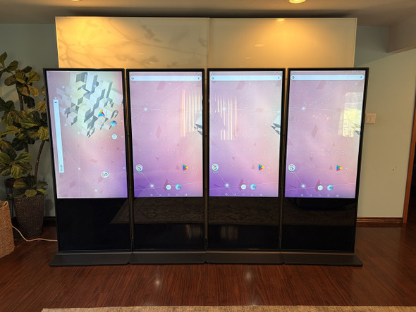 QTY 4. 55” Freestanding Touch Display Kiosks with Road Cases