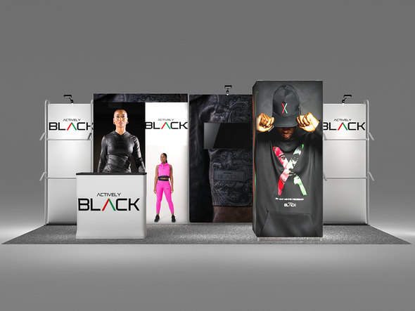 Open Box 10' x 20' Custom Inline Trade Show Booth with SEG Lightboxes, Merchandisers and Media Displays