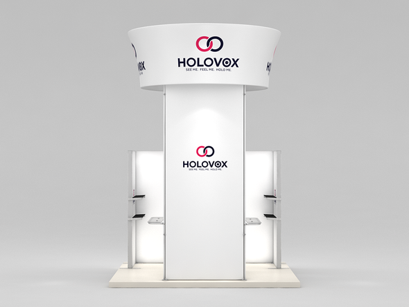 Huge Savings on an Open Box, Never-Used 10 X 10 Custom Trade Show Booth with 15.5' High Rotating Blimp Tower, LED Lightboxes and Display Shelves