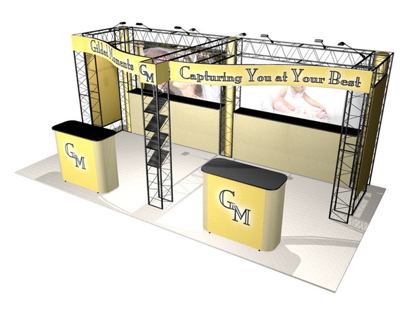 Tool-less collapsible truss display system 10x20. Computers not included.