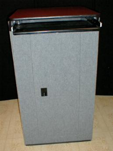 Featherlite Podium with metal keypad slideout tray & case Grey showtime fabric door in back
