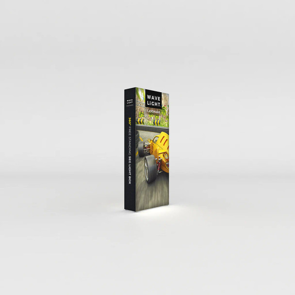 3.5ft WaveLite Casonara SEG LightBox, Single Sided Frame with Custom Front and Side Panel Printed Graphics. Packed in One CA700 Case to Counter!