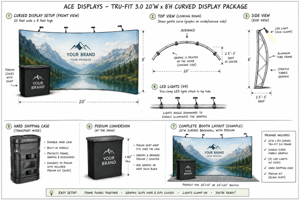 ACE Displays Tru-Fit 3.0 – 20' x 8' Curved Trade Show Display Package