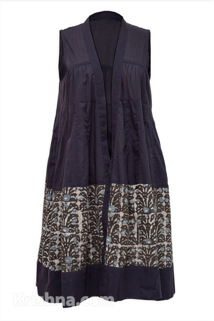 Champa Open-front Sleeveless Top, Grey Batik