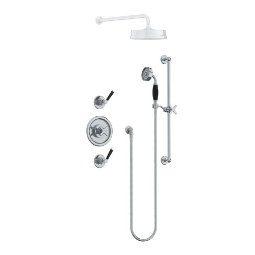 Lefroy Brooks Mackintosh black Archipelago thermostatic valve with flow controls & hand shower on sliding rail