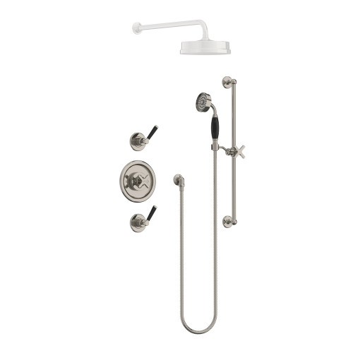 Lefroy Brooks Mackintosh black Archipelago thermostatic valve with flow controls & hand shower on sliding rail Lefroy Brooks Mackintosh black Archipelago thermostatic valve with flow controls & hand shower on sliding rail