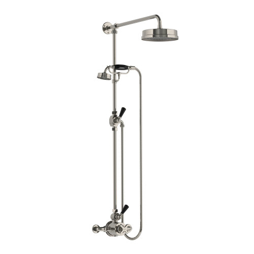 Lefroy Brooks Mackintosh thermostatic valve with Classic black levers, riser, hand shower & 8" rose Lefroy Brooks Mackintosh thermostatic valve with Classic black levers, riser, hand shower & 8" rose