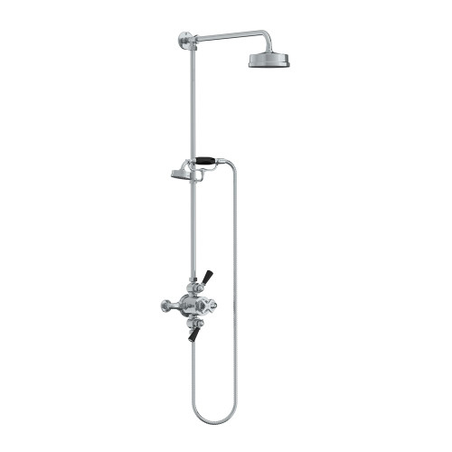 Lefroy Brooks Mackintosh dual control thermostatic valve with Classic black levers, riser, hand shower & 6" rose Lefroy Brooks Mackintosh dual control thermostatic valve with Classic black levers, riser, hand shower & 6" rose