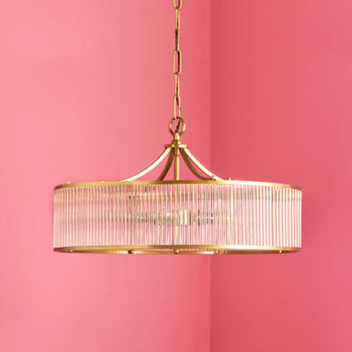 Pooky athena chandelier in brass with glass rods and frosted glass baffle Pooky athena chandelier in brass with glass rods and frosted glass baffle