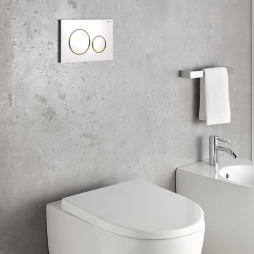 Geberit Sigma 12cm Concealed Dual Flush Cistern with Geberit Sigma 20 - White & Gold Flush Plate Geberit Sigma 12cm Concealed Dual Flush Cistern with Geberit Sigma 20 - White & Gold Flush Plate