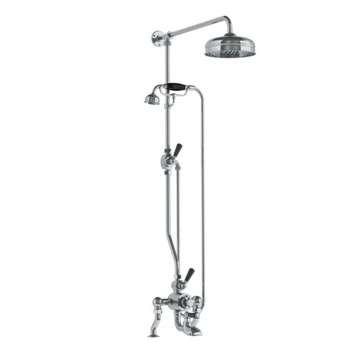 Lefroy Brooks Classic black deck mounted thermostatic bath shower mixer with riser, hand shower & 8" rose