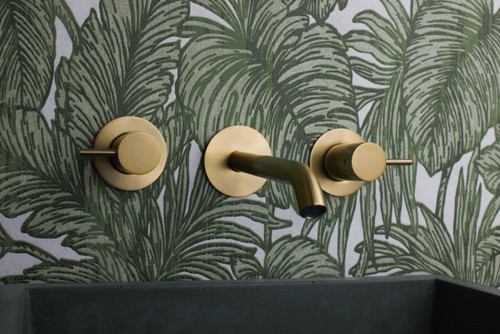 Linea 3 hole wall mounted bath mixer with 170mm bath spout - Satin Brass