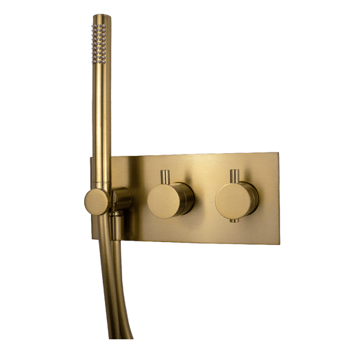 Linea Wall Mounted 2 Outlet Thermo Bath Shower Mixer - Satin Brass