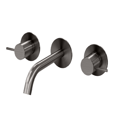 Linea 3 hole wall mounted basin mixer with 200mm spout - Satin Gunmetal
