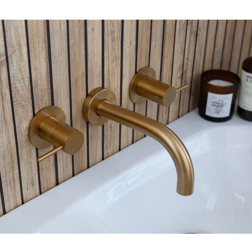 Linea 3 hole wall mounted bath mixer with 170mm bath spout - Satin Copper