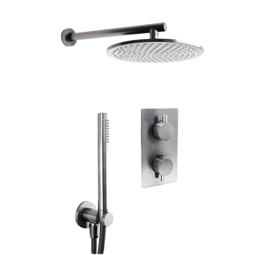 Linea Complete Dual Outlet Shower Kit with 250mm Showerhead -Satin Steel
