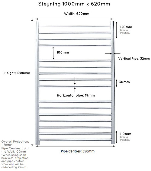 JIS Steyning  1000 x 620mm heated towel rail