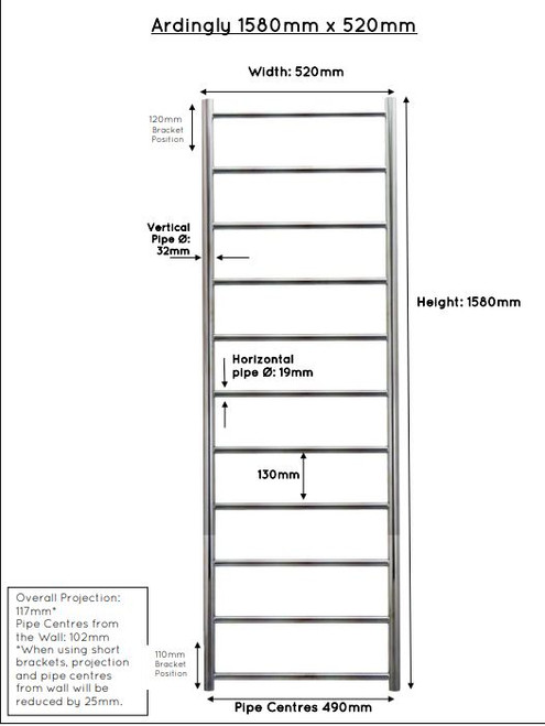 JIS Ardingly 1580x520mm heated towel rail