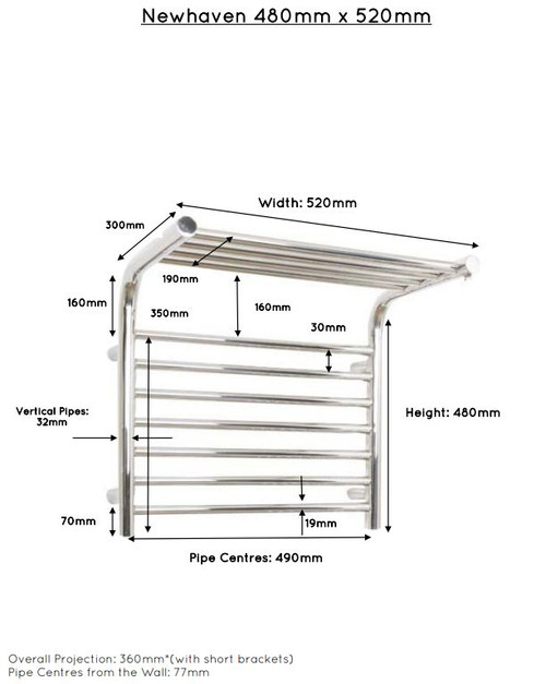 JIS Electric only Newhaven 480x520mm heated towel rail - Standard Element
