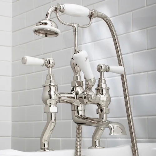 Lefroy Brooks WL 1100 Classic deck mounted bath shower mixer with white levers