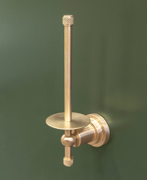 Tap Shop Knurl spare toilet roll holder scuffed brass