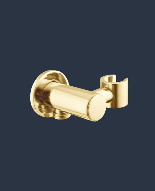 Tap Shop Knurl handshower holder and wall outlet scuffed brass