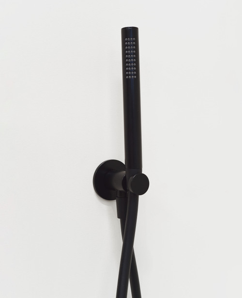 Flow handshower kit with slimline handshower, hose, wall outlet and holder satin black