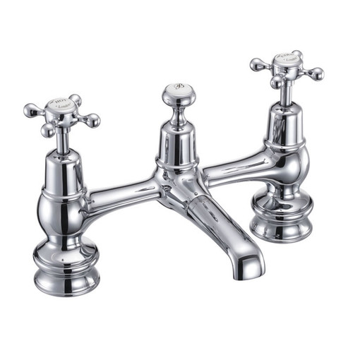 Claremont Regent 2 Tap Hole Bridge Basin Mixer with Plug & Chain Waste & Swivel Spout