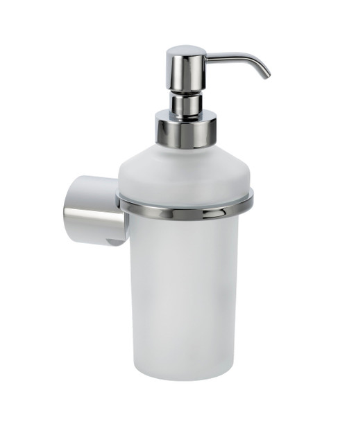 Round  frosted glass soap dispenser and holder - finish options