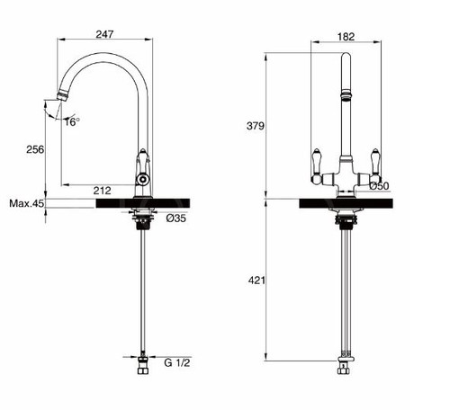 Elegance Monobloc Clearwater Kitchen sink mixer Brushed Brass PVD