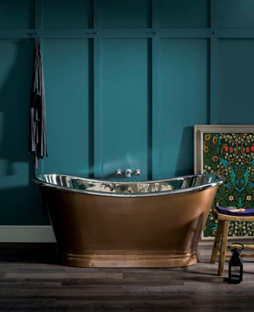 Copper roll top bath polished nickel, antique copper exterior - size options Copper roll top bath polished nickel, antique copper exterior - size options