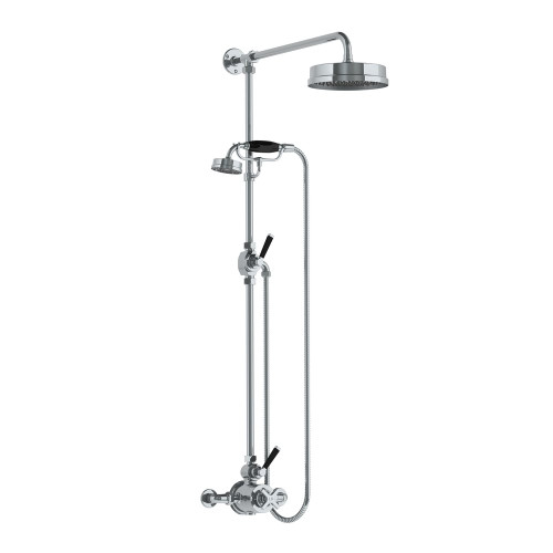 Lefroy Brooks Mackintosh black thermostatic valve with riser, hand shower & 8" rose