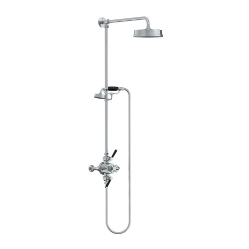 Lefroy Brooks  Mackintosh black dual control thermostatic valve with riser, hand shower & 8" rose Lefroy Brooks  Mackintosh black dual control thermostatic valve with riser, hand shower & 8" rose