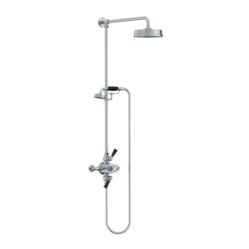 Lefroy Brooks Mackintosh dual control thermostatic valve with Classic black levers, riser, hand shower & 8" rose