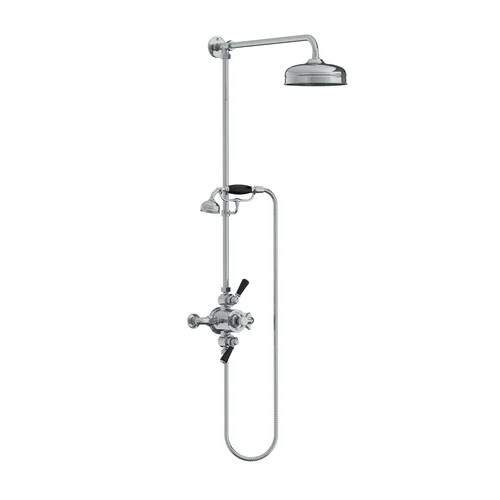 Lefroy Brooks Classic black dual control thermostatic valve with riser, hand shower & 8" rose Lefroy Brooks Classic black dual control thermostatic valve with riser, hand shower & 8" rose