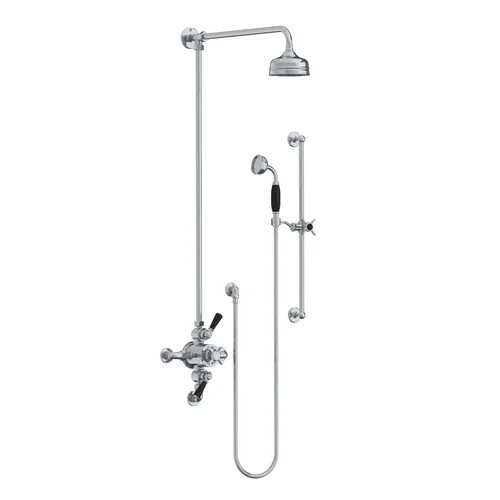 Lefroy Brooks Classic black dual control thermostatic valve with riser, 5" rose & hand shower on sliding rail Lefroy Brooks Classic black dual control thermostatic valve with riser, 5" rose & hand shower on sliding rail