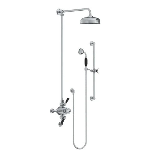 Lefroy Brooks Classic black dual control thermostatic valve with riser, 8" rose & hand shower on sliding rail