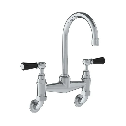 Lefroy Brooks Classic wall mounted basin bridge mixer with black levers