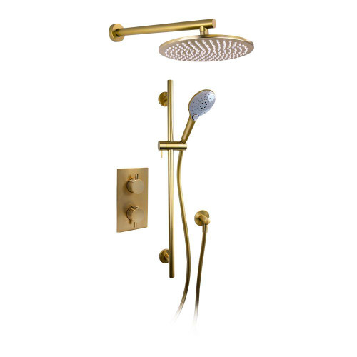 Linea Complete Dual Outlet Shower Kit With 250mm Showerhead - Satin Brass