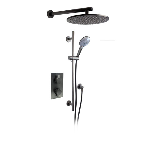 Linea Complete Dual Outlet Shower Kit With 300mm Showerhead - Satin  Gunmetal