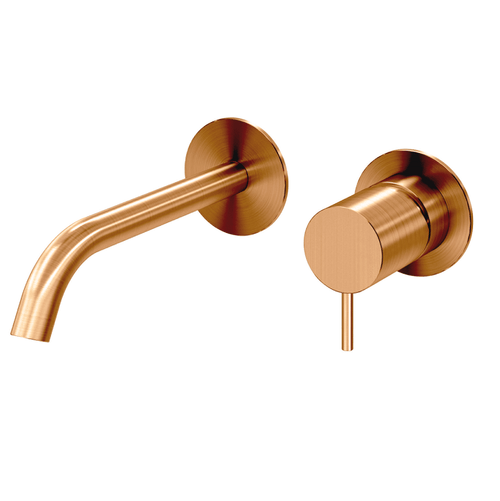 Linea two hole eco start wall mounted basin mixer short 150mm spout - Satin Copper