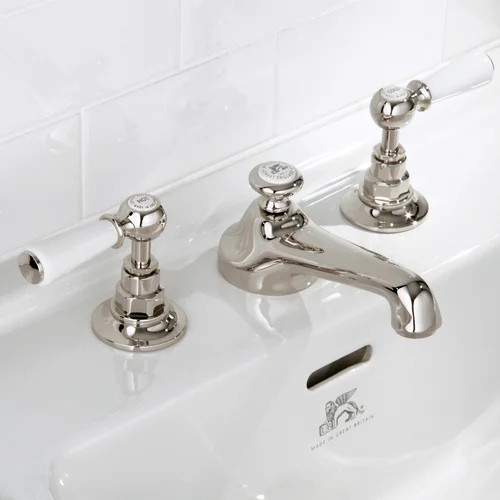 Lefroy Brooks WL 1220 Classic basin mixer with white levers and pop-up waste