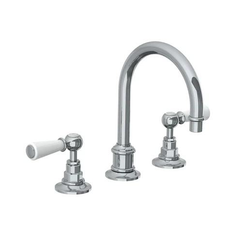 Lefroy Brooks WL 1230 Classic tubular basin mixer with white levers and click-up waste